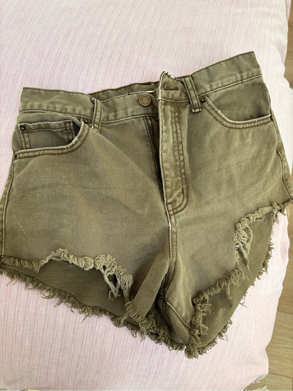 BDG Olive Green Frayed Hem High-Rise Jean Shorts